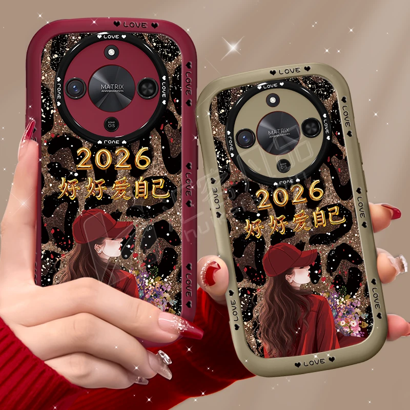 适用荣耀x70/x70i手机壳2026豹纹爱自己泡芙壳硅胶软壳防摔保护套