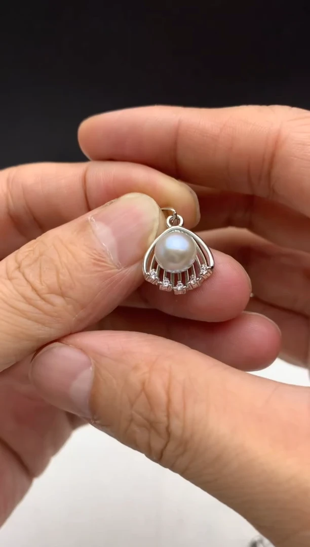 银S925镶嵌ff海水珍珠akoya灰珠吊坠（赠链）6~7mm