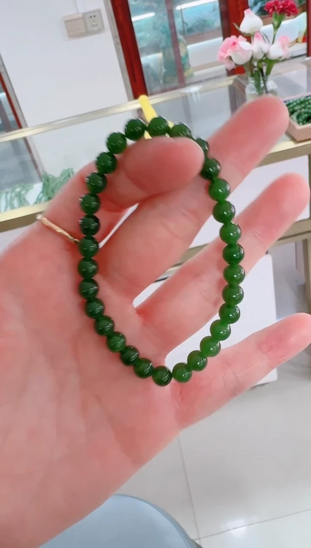 未镶嵌和田玉（碧玉）手链卡6菠菜绿