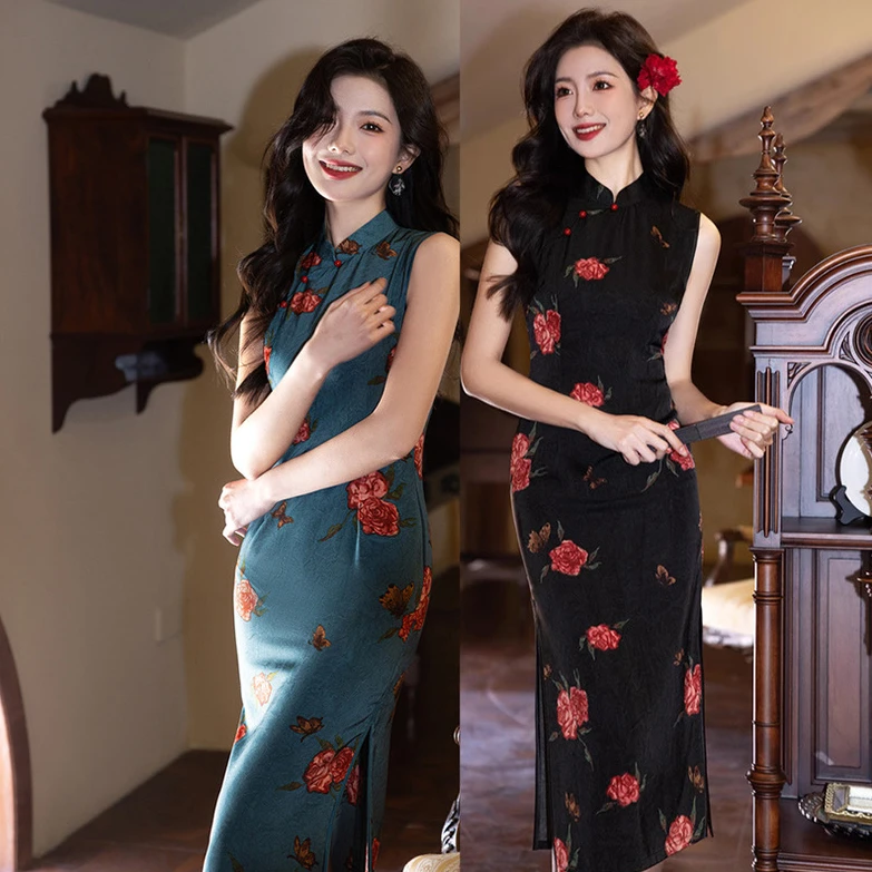 [桃夭柳媚]新中式旗袍日常款复古优雅显瘦年轻小个子连衣裙