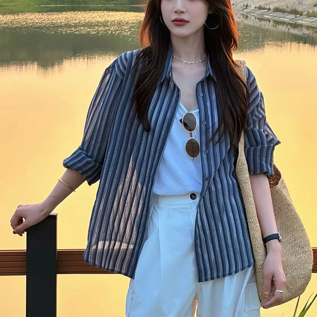 早秋氛围感穿搭老钱风黑色防晒衬衫女2025新款轻奢高级感chic韩系