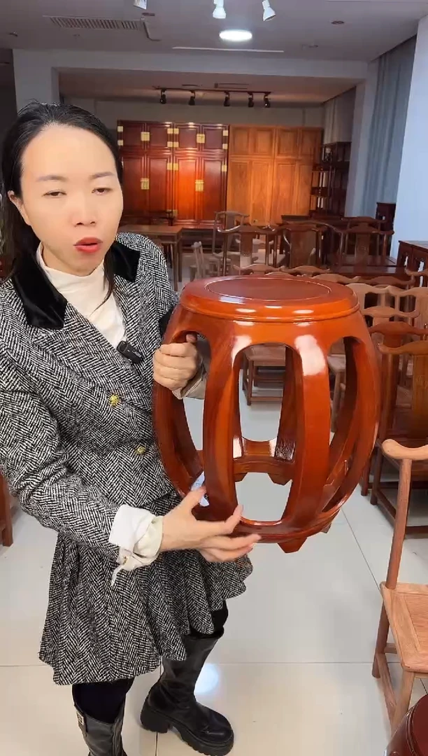 花梨木类端景台非洲金花梨大鼓凳43,5