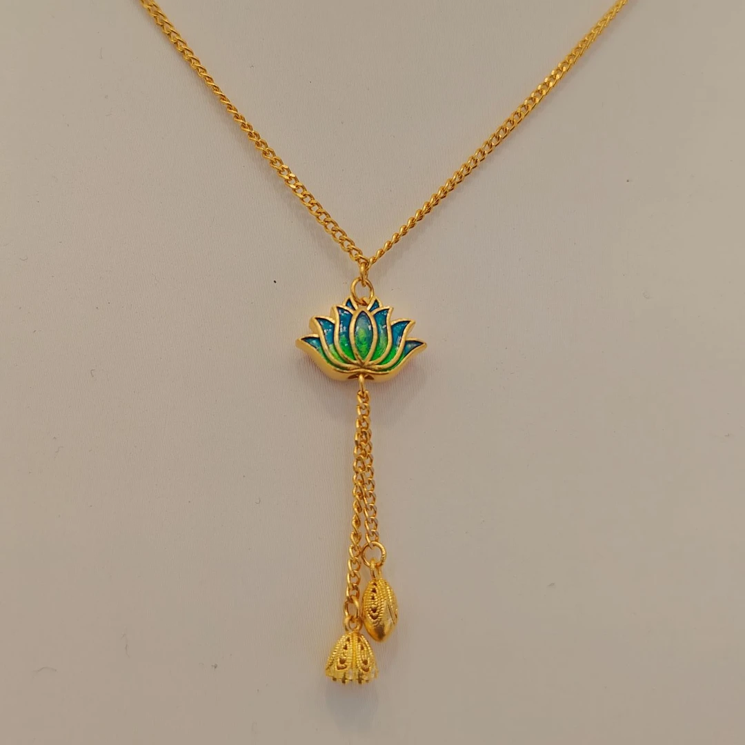 999足金双面珐琅莲花5G黄金百搭时尚黄金项链配饰纯金套链