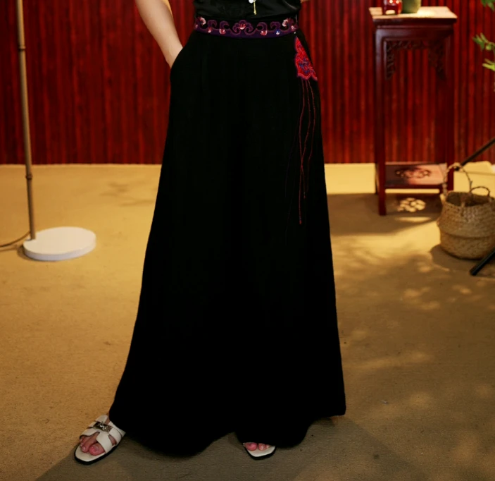 [红樱] 柒夫人高定薄款国风刺绣阔腿裤