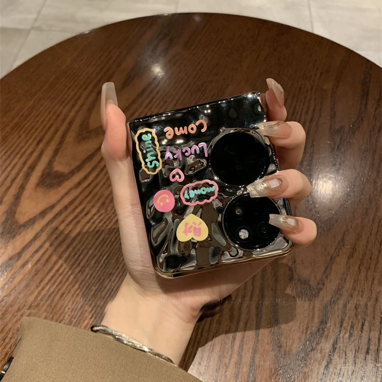 多巴胺褶皱锡纸电镀银开心旺财适用华为pocket2手机壳p50pockets