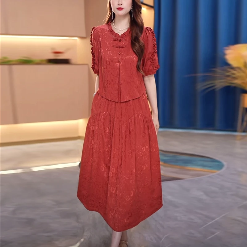 冰丝提花缎气质轻奢高级感女装2025夏季新款修身显瘦假两件连衣裙