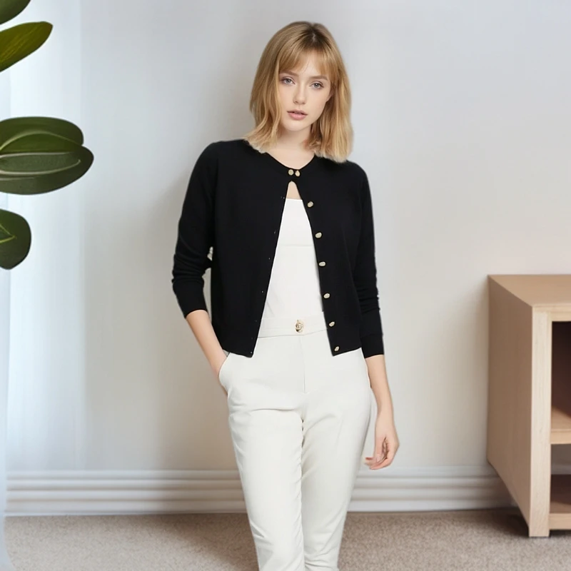 米芽Miamia【cariaggi黑色开衫】长袖意大利春夏针织衫百搭上衣显瘦