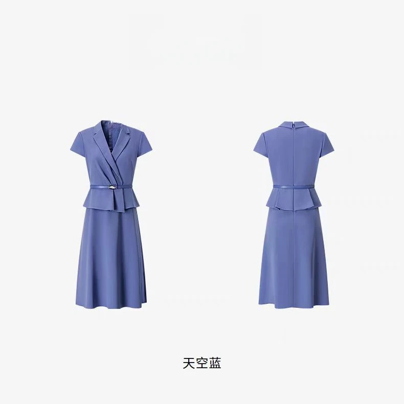 【宝】25年夏款简约修身天空蓝叠片拼接连衣裙-BZ009