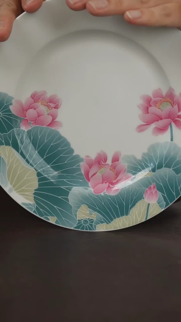 摆件景德镇陶瓷餐盘荷花