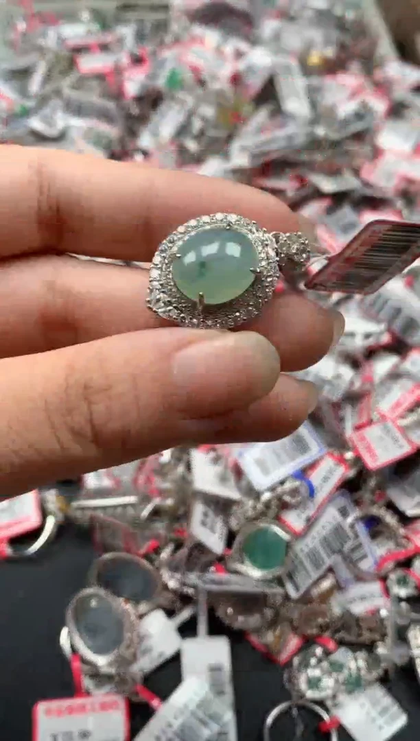 银S925镶嵌戒指翡翠天然A货缅甸翡翠