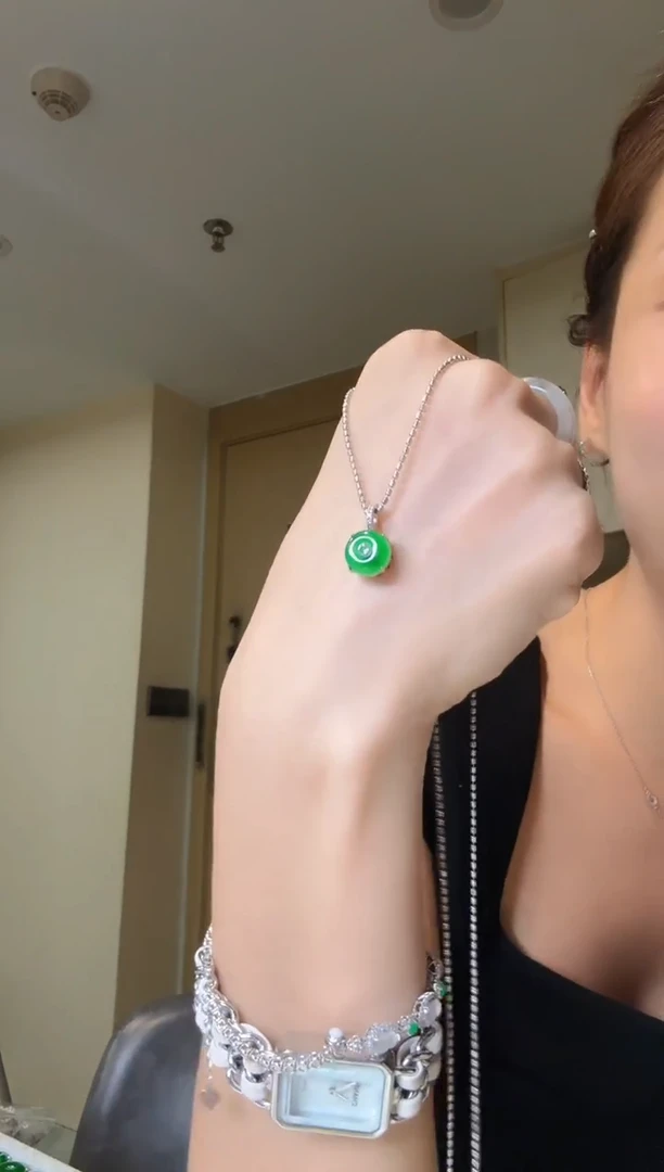 吊坠(不含链)银S925镶嵌翡翠天然翡翠吊坠