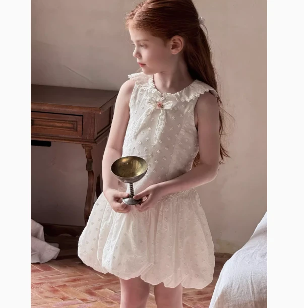女童夏季新款连衣裙洋气女宝宝翻领花苞短裙公主裙百搭