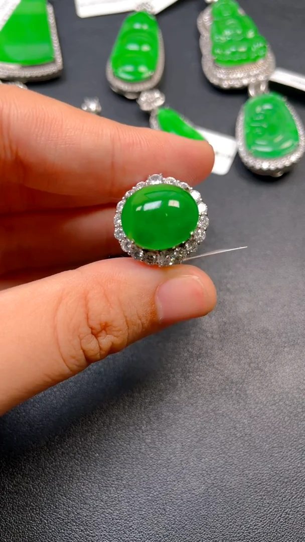 吊坠(不含链)银S925镶嵌翡翠戒指