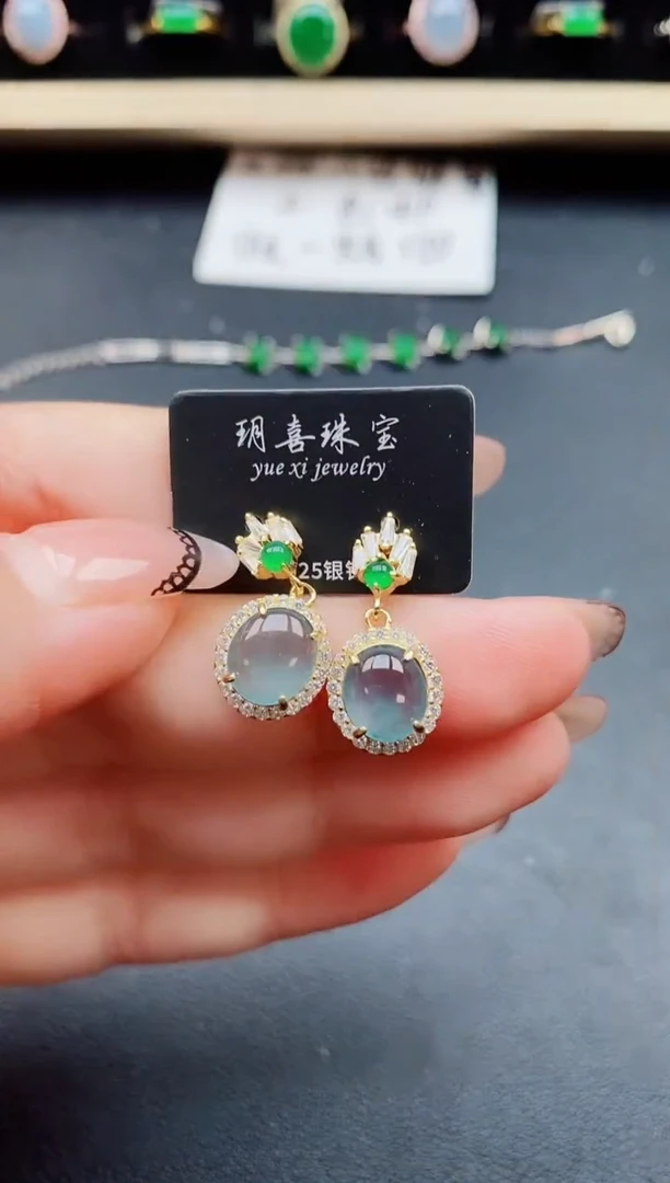 翡翠银S925镶嵌耳饰50805