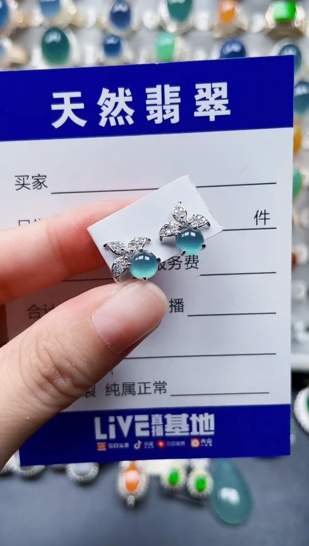 银S925镶嵌翡翠耳饰197