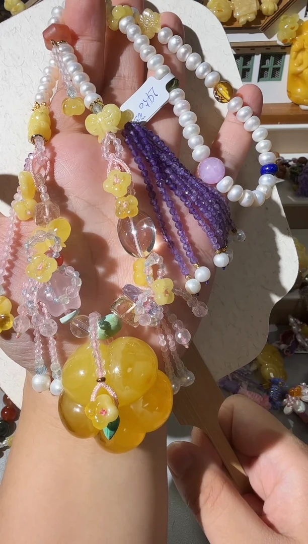 蜜蜡项链未镶嵌蜜蜡花朵项链