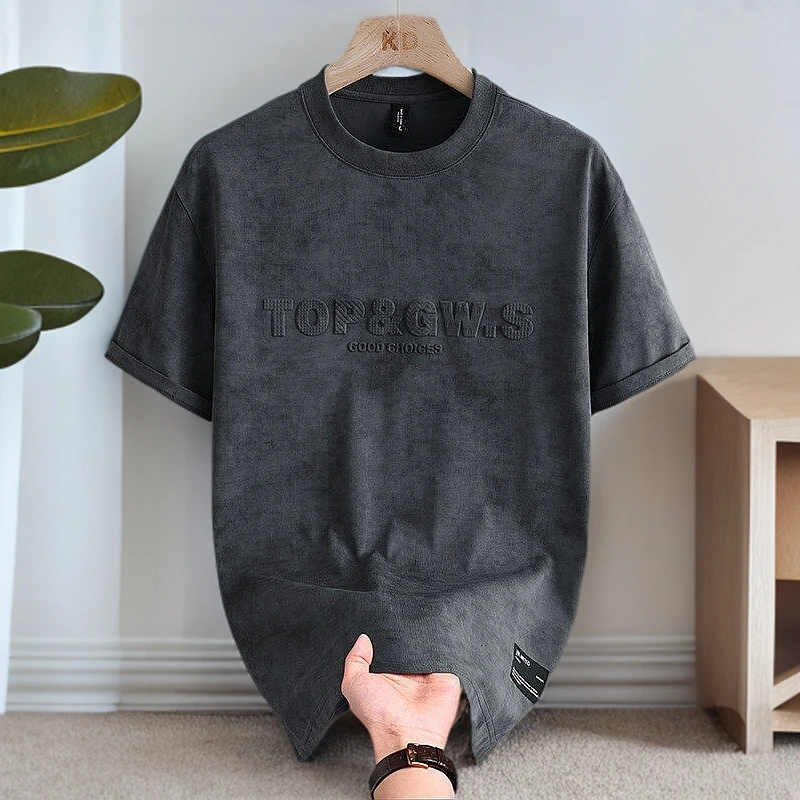 【高品质 冰棉】夏季新款宽松短袖T恤男士潮流时尚透气百搭休闲-D