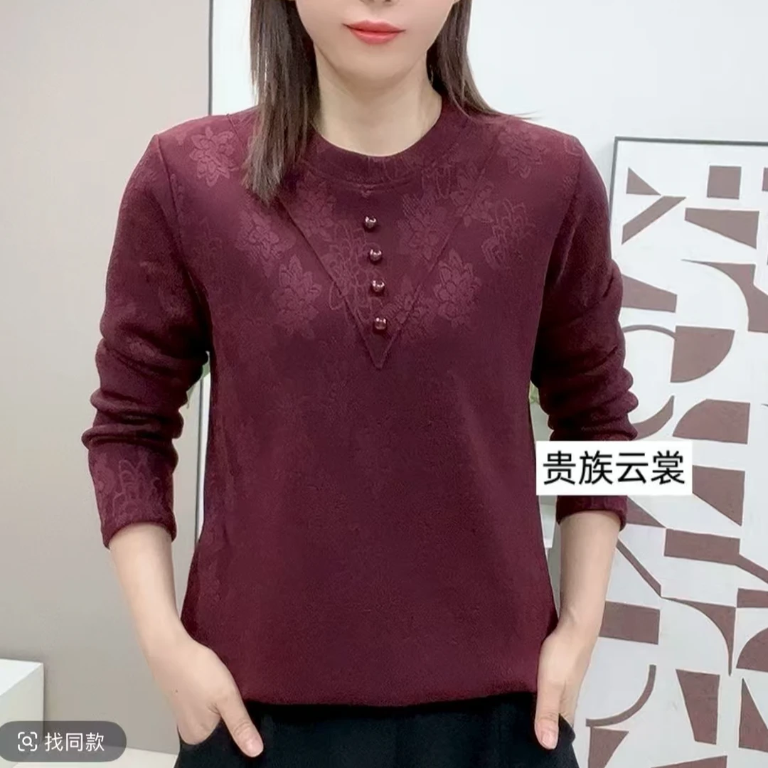 【新款福利】加绒加厚保暖圆领提花面料妈妈装简约大气百搭气质优雅
