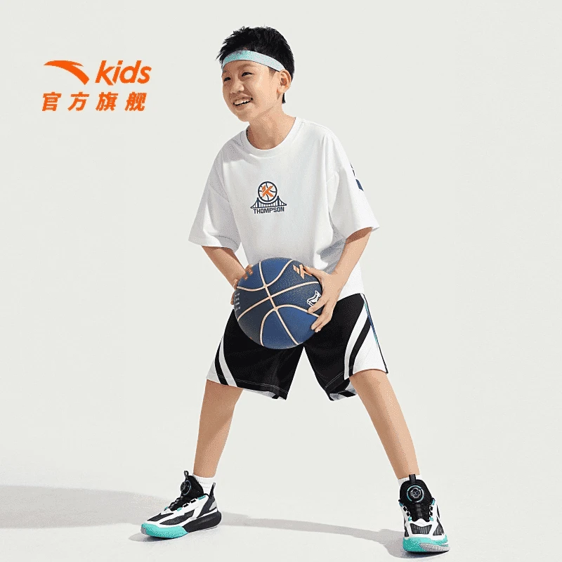 安踏儿童针织短袖2025夏季吸湿排汗T恤欧若风儿童运动装潮流男童