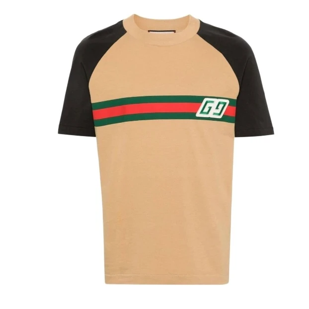 未使用 GUCCI/古驰 古驰字母刺绣条纹拼色休闲圆领短袖T恤