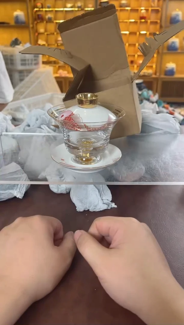 瓷片鸣盏居11111111鲤鱼跃龙门盖碗