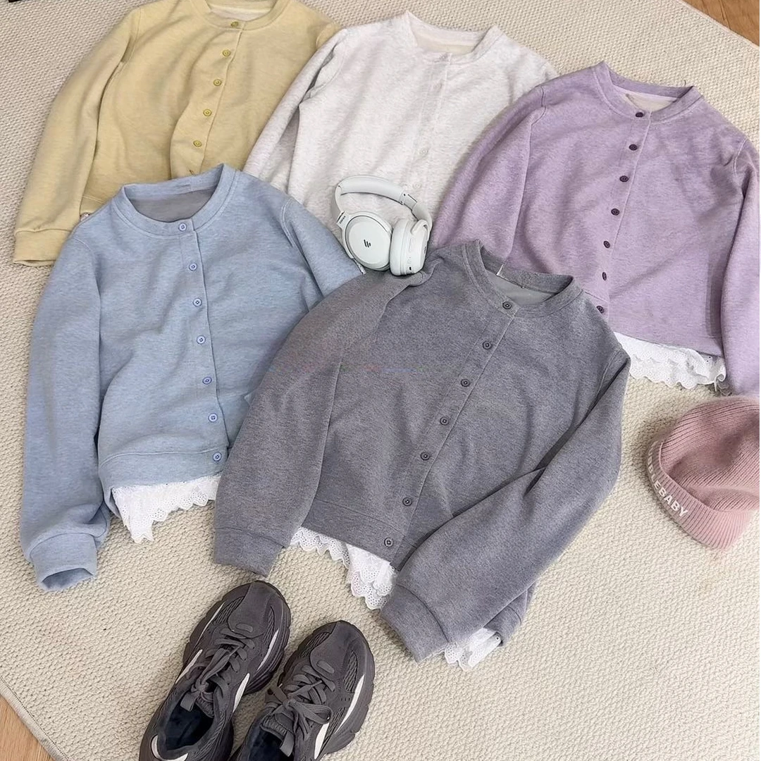 【蛋家&蕾丝花边开衫】韩单！东大门拼接蕾丝花边休闲开衫小外套