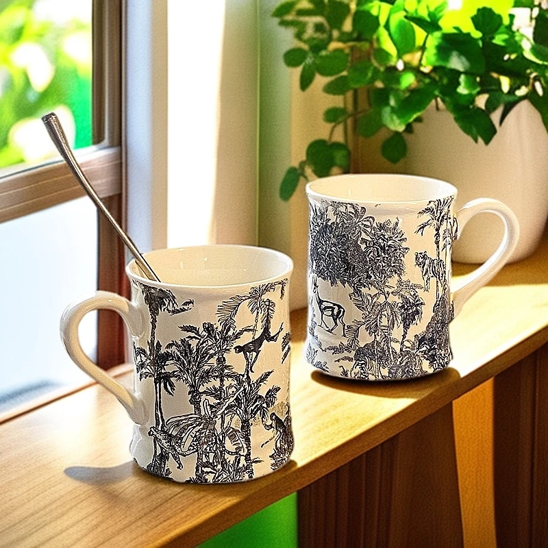 复古陶瓷马克杯家用个性情侣杯小众设计伴手礼手绘对杯办公室水杯