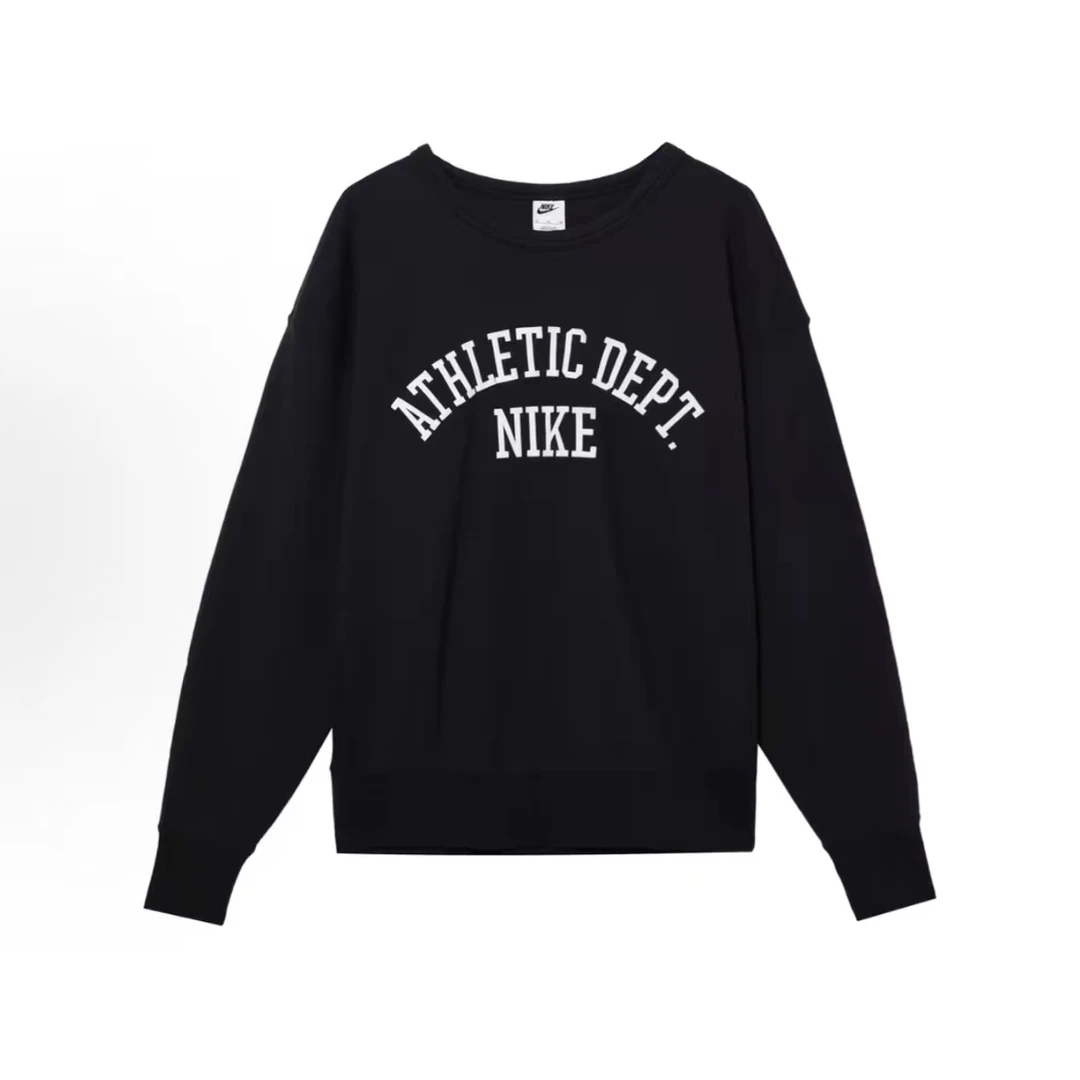 Nike logo 复古字母印花套头宽松卫衣 男女同款 黑色 DX0026-010