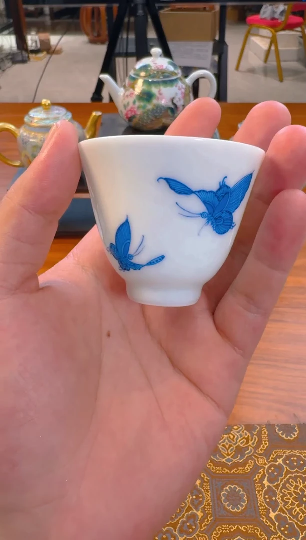 杯子景德镇高温瓷蝴蝶铃铛杯
