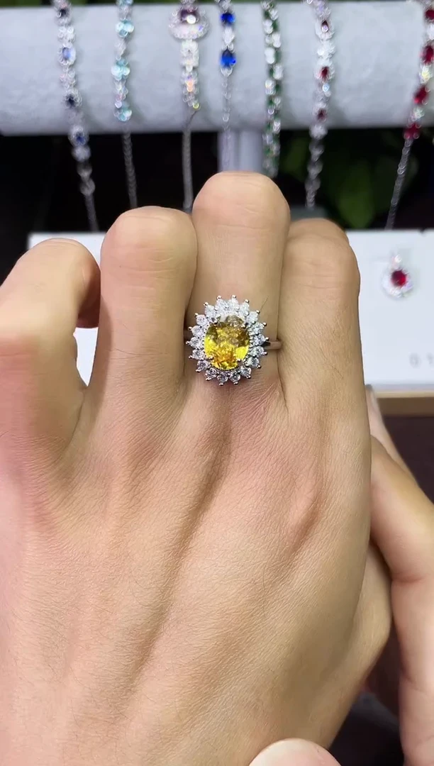 合金合成钻石金丝雀戒指