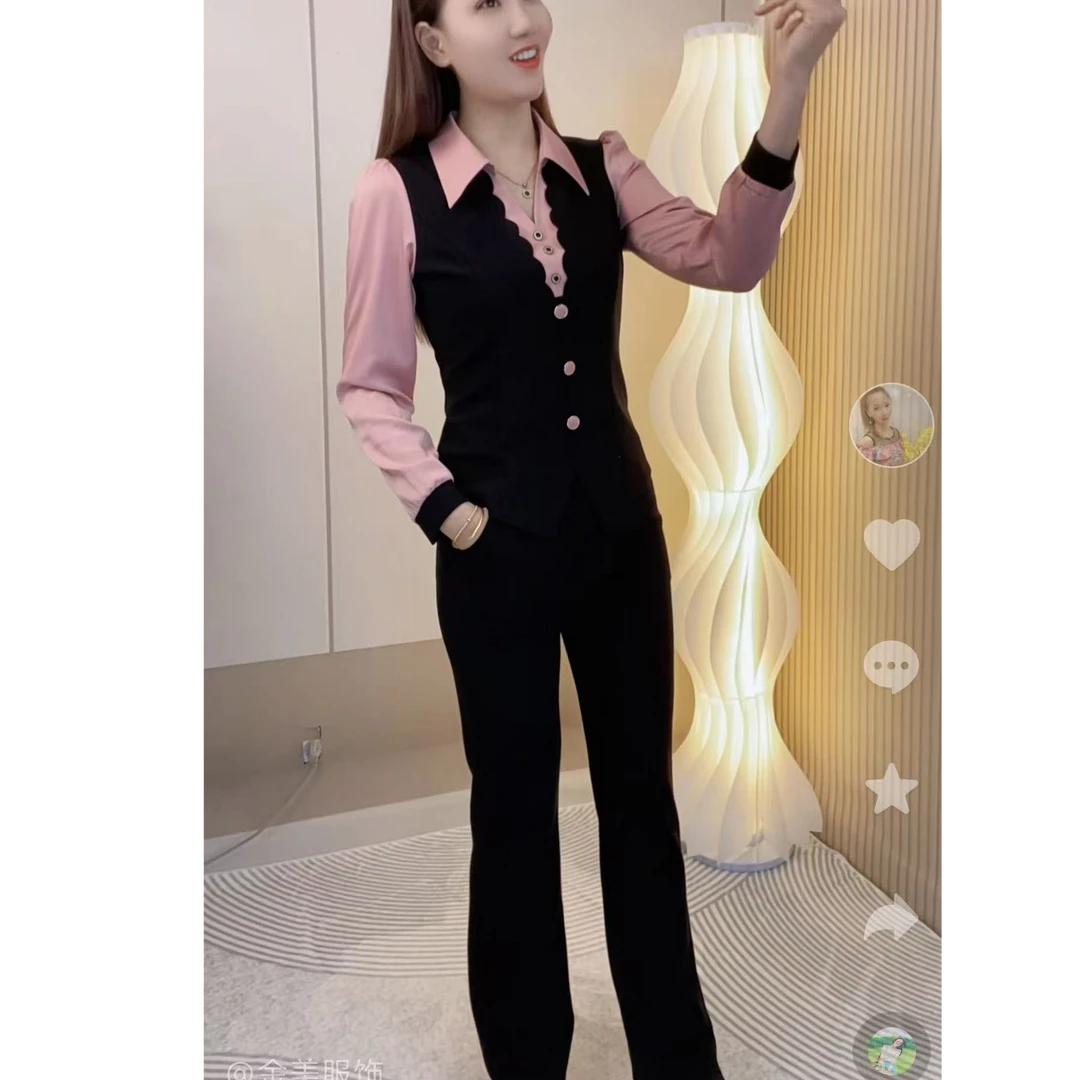 《金美推荐》 2025秋款时尚轻奢气质高雅修身显瘦微喇裤套装