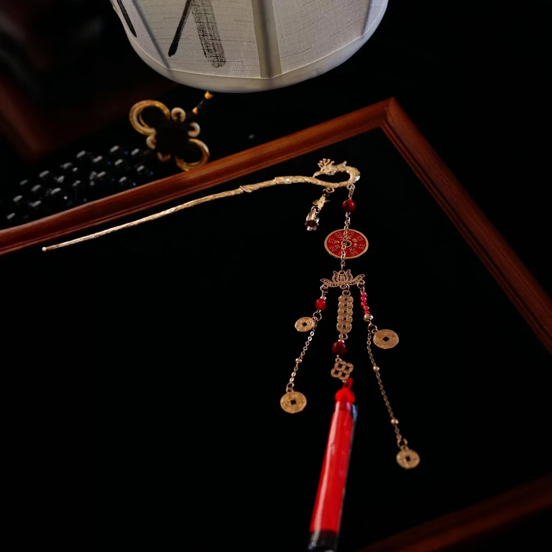 J026新中式古风红色山鬼二次元发簪