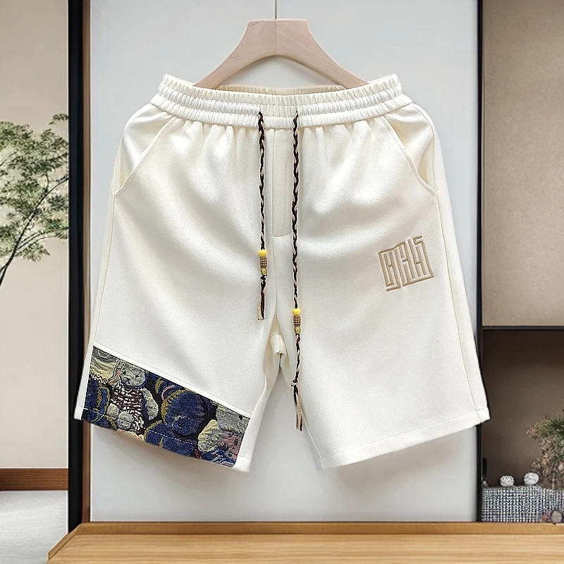 HAMOLENA高端系带休闲短裤男士潮牌刺绣五分裤宽松百搭外穿中裤