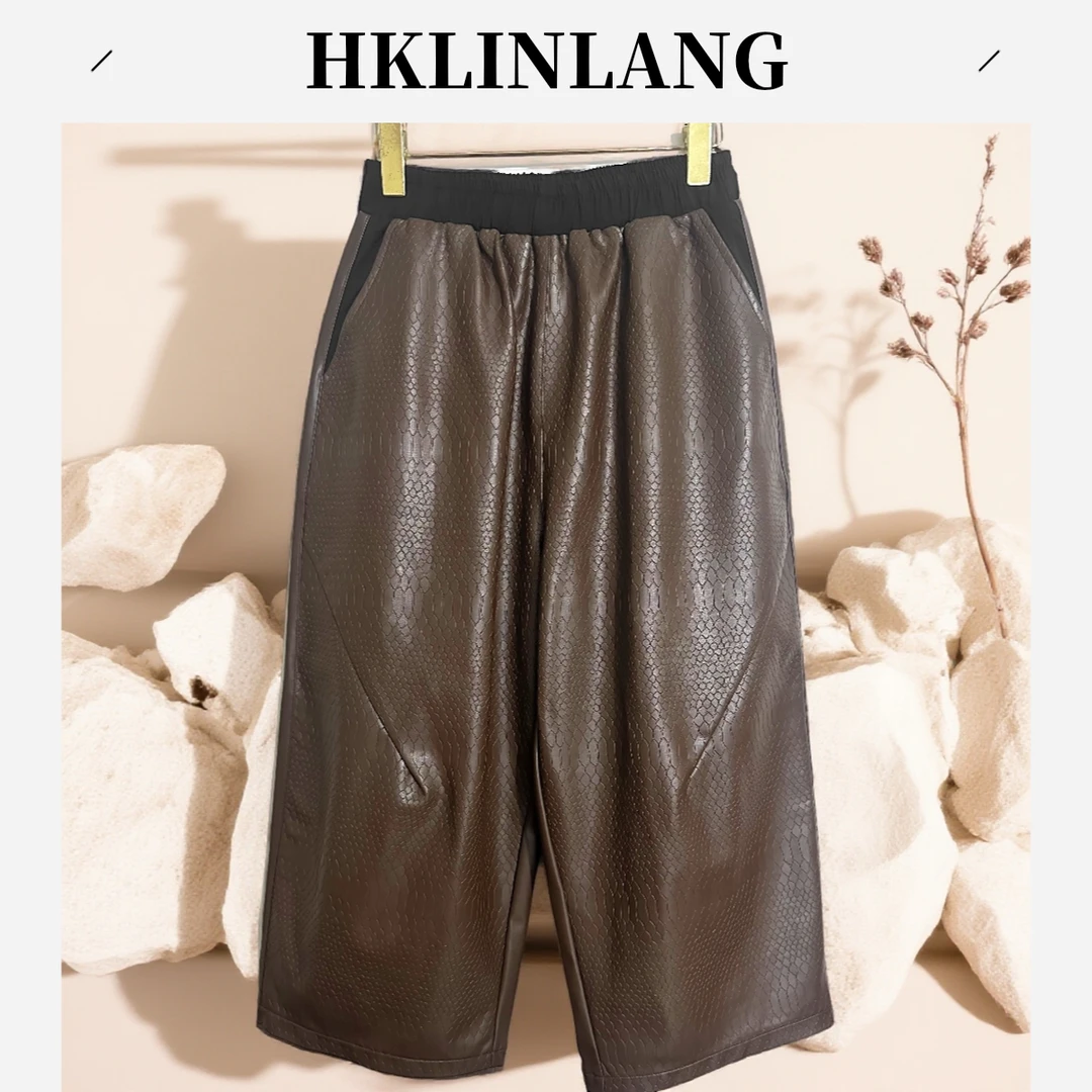 香港LinLang伦哥私定 I 蛇纹系女松紧腰阔腿八分皮裤2822#