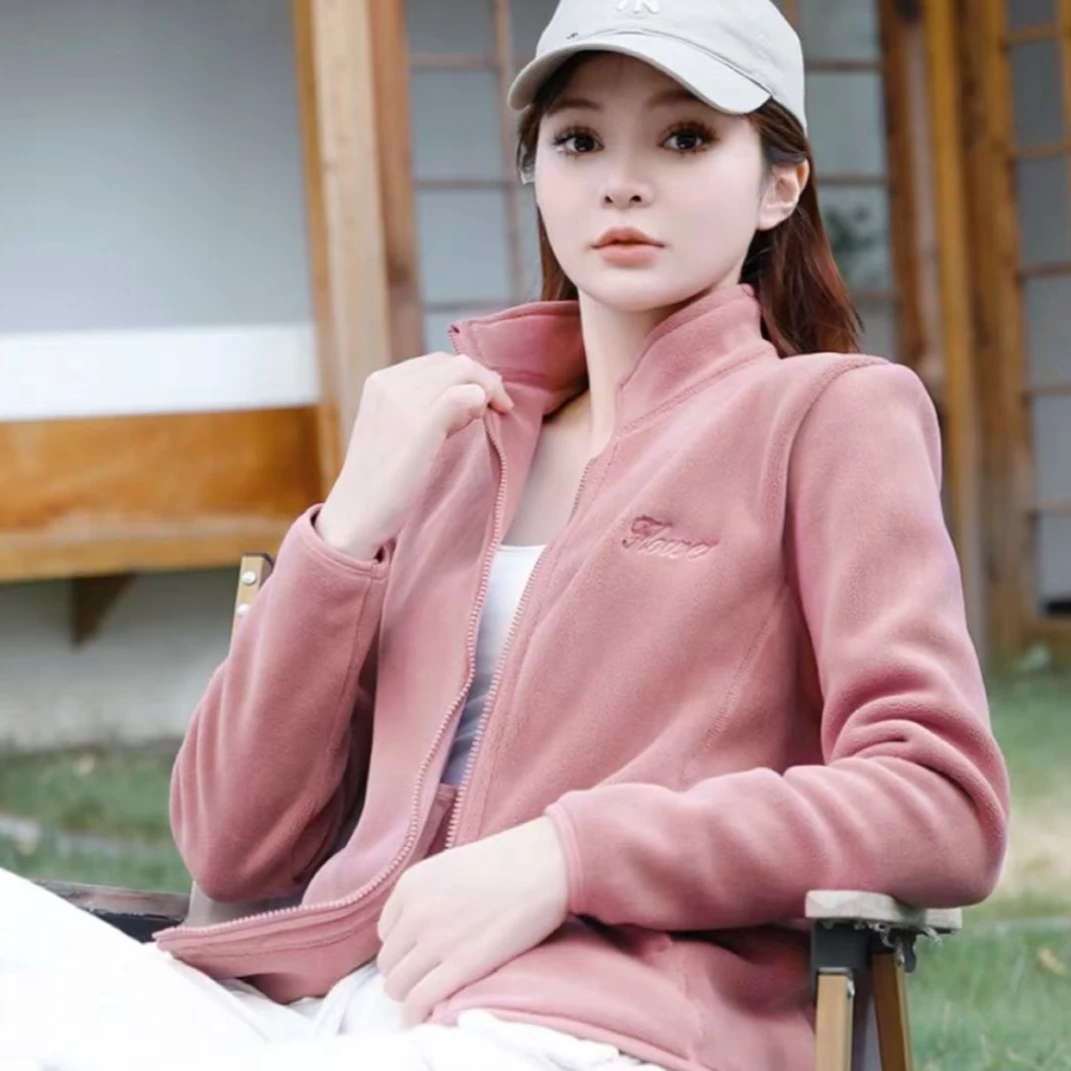 7729-女士美绒衣（陶瓷粉）摇粒绒防风外套