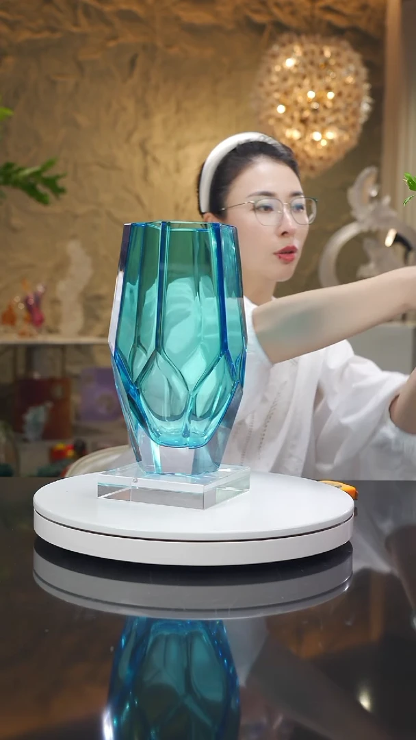 琉璃手工艺品福利天空蓝切面花瓶