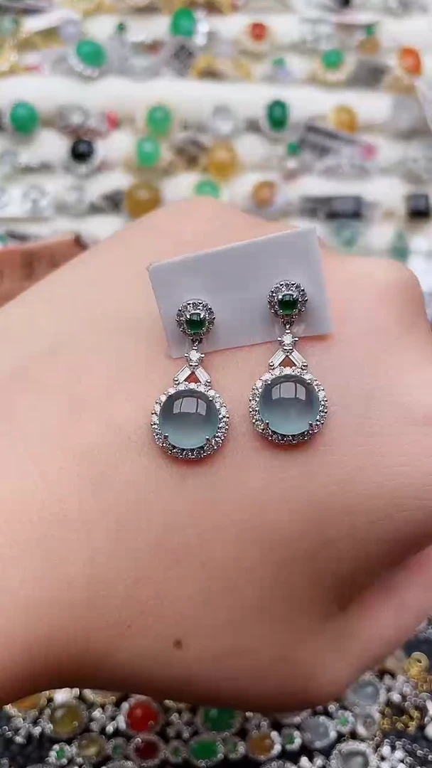 银S925镶嵌翡翠耳饰172