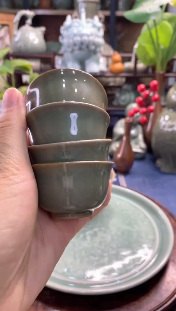 耀州窑 瑕疵 处理黑泥素面小茶杯 【4只】