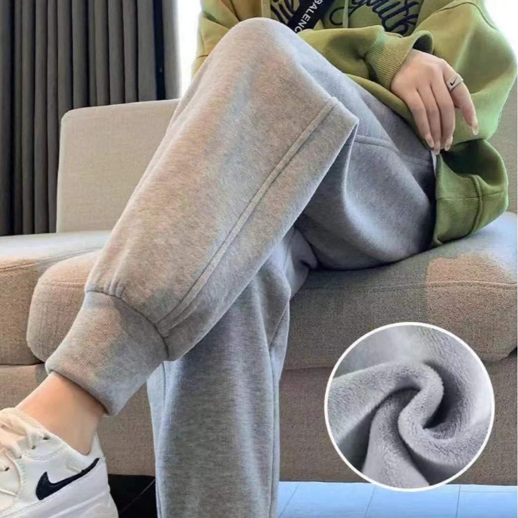 秋冬季高品质华棉加厚加绒运动休闲束脚裤  男女同款