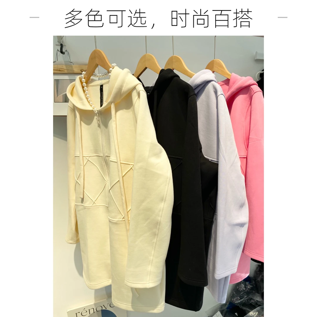 水淼2025/春女士大码外套0100长袖女装针织时尚休闲带帽