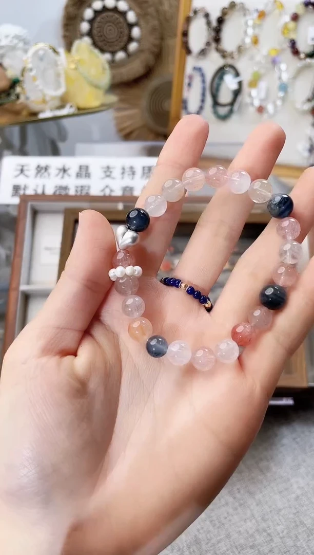 足银镶嵌手串水晶六*夏彩兔毛（多样性发一）