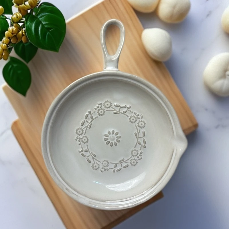 复古文艺陶瓷盘子浮雕手柄盘防烫微波炉烤箱焗饭盘家用菜盘 微瑕