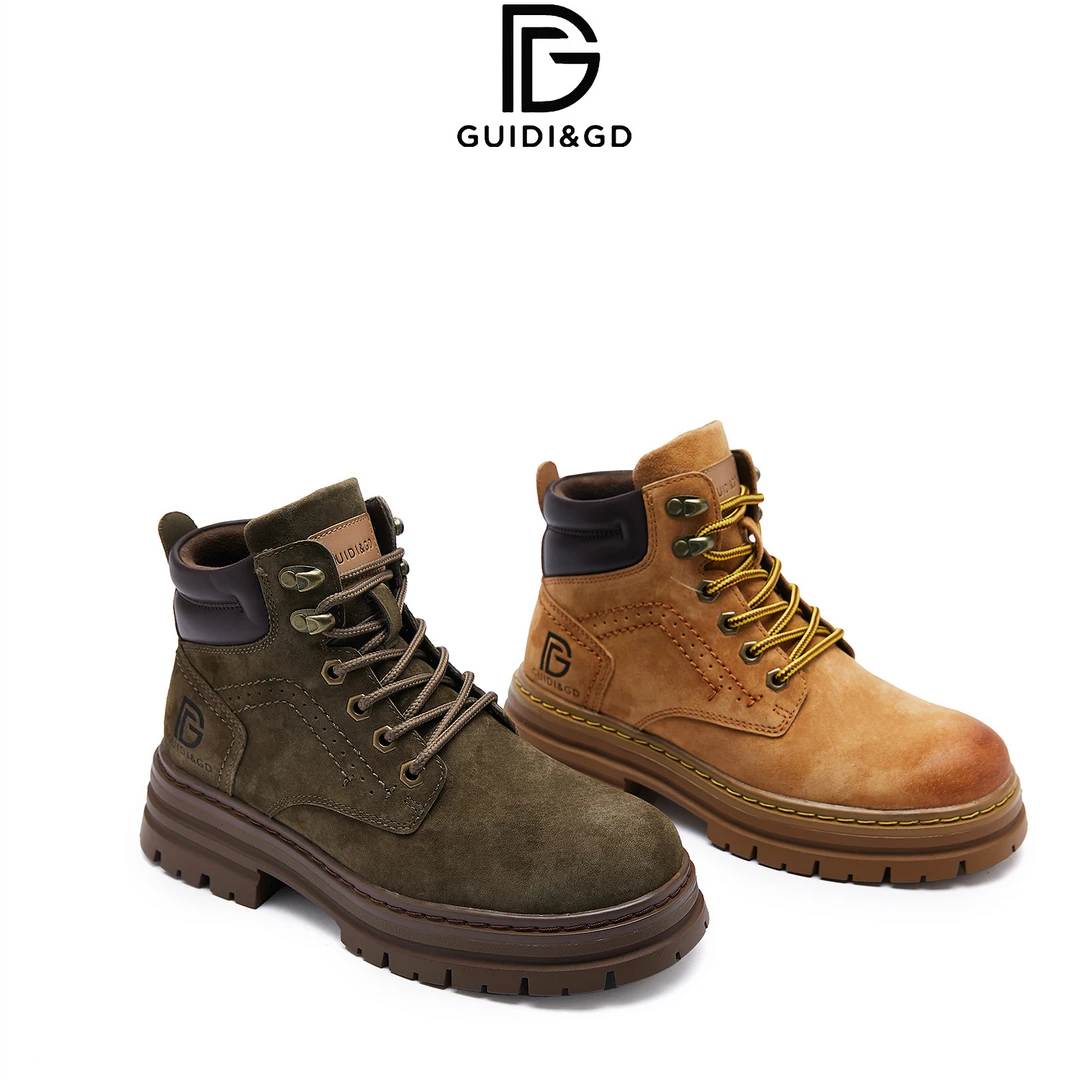 GIDI&GD马丁靴女款高帮鞋保暖复古冬季加绒户外休闲大黄靴