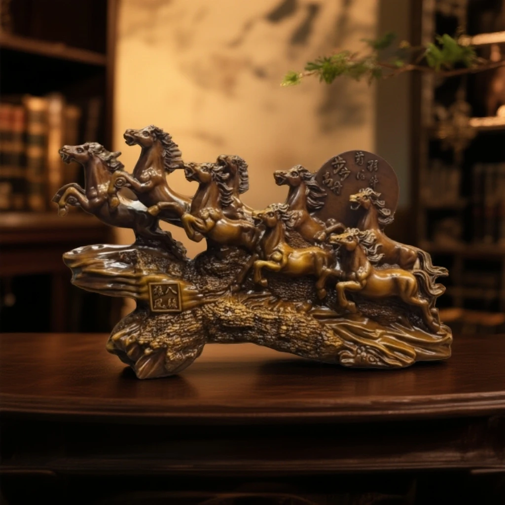 【八骏雄风】马高档家居客厅玄关办公桌精雕装饰品寓意摆件