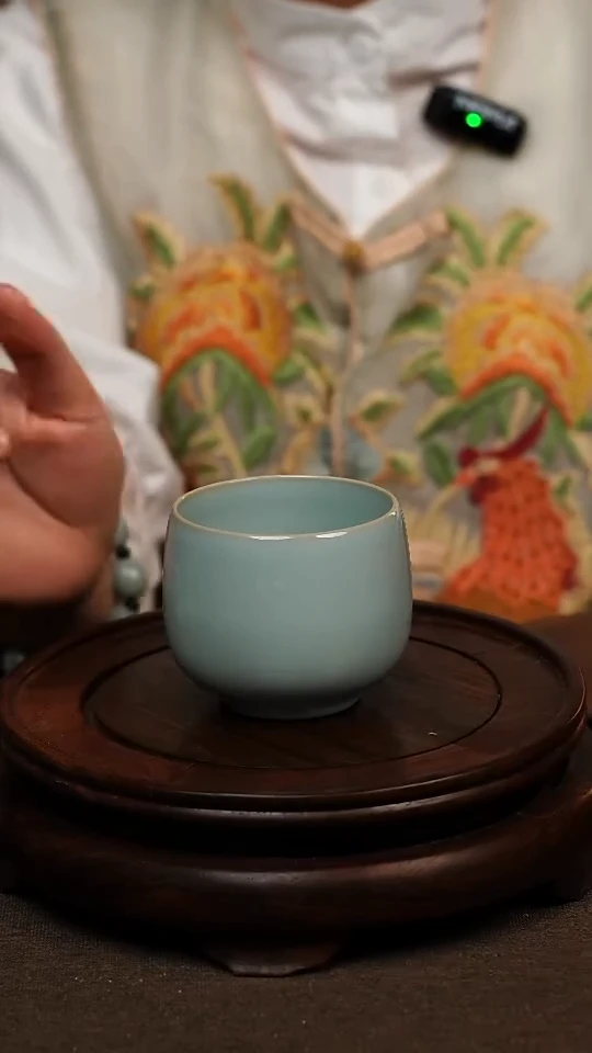 瓷片天青色全手龙蛋杯150ml微瑕不带礼盒