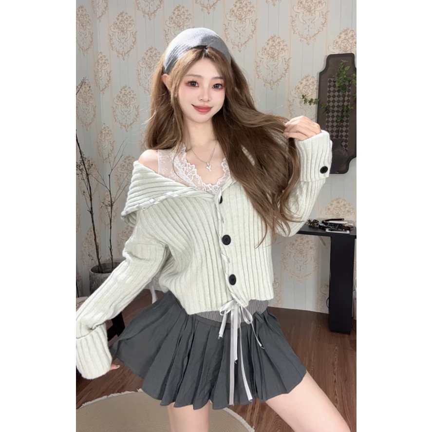 {半岛野雪}针织开衫毛衣女秋冬款 短款显瘦法式小众设计感