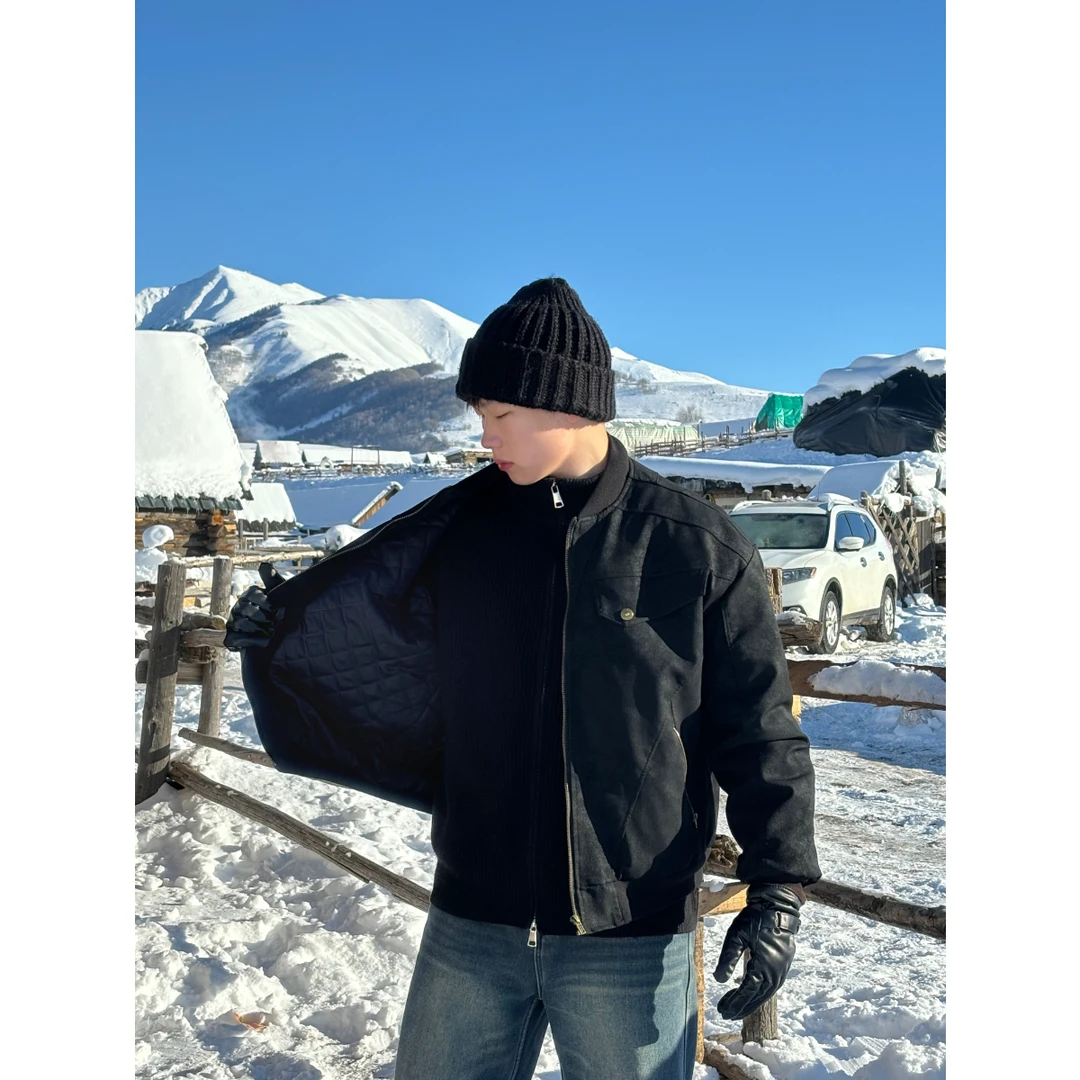 （加厚款皮夹克）冬季情侣款棒球领哈灵顿短款夹棉夹克外套