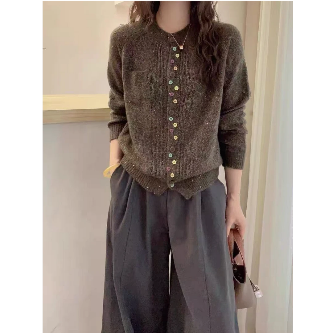 欧洲站2025秋季新款欧货别致彩色纽扣时尚针织开衫女舒适软糯上衣