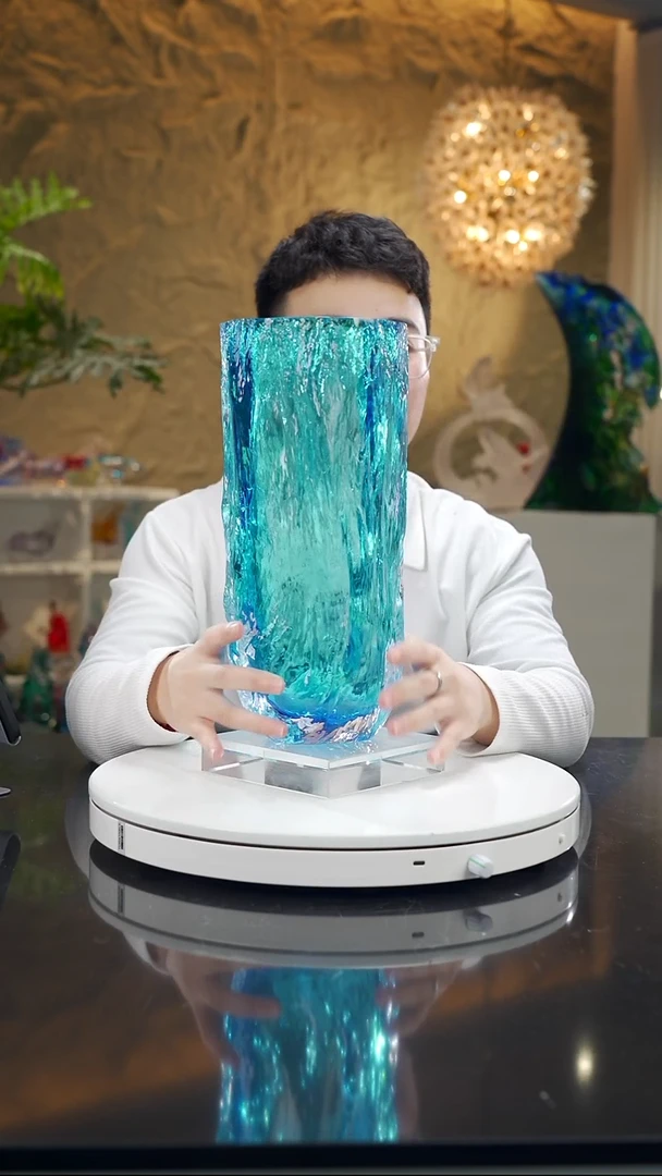 手工艺品琉璃宝石蓝树纹花瓶
