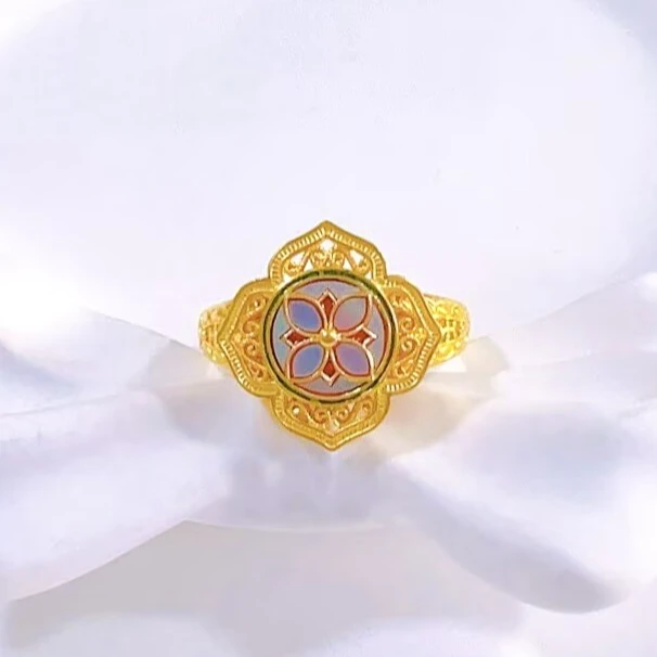 新品【赛菲尔精品】足金经典螺钿繁花戒指